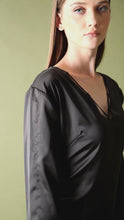 Load and play video in Gallery viewer, Midi black satin dress full sleeve
