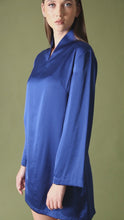 Load and play video in Gallery viewer, Sapphire blue cocktail dress with long sleeves
