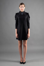 Load image into Gallery viewer, Black mini dress with removable white tulle collar
