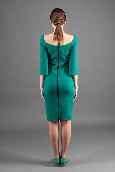 Green Midi Cocktail Sheath Dress with Sweetheart Neckline and Slit   TAVROVSKA