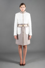 Load image into Gallery viewer, High neck white and beige zip winter coat
