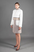 Load image into Gallery viewer, High neck white and beige zip winter coat
