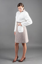 Load image into Gallery viewer, High neck white and beige zip winter coat
