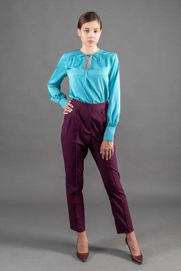 Silk satin blouse in bright blue