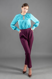 Silk satin blouse in bright blue