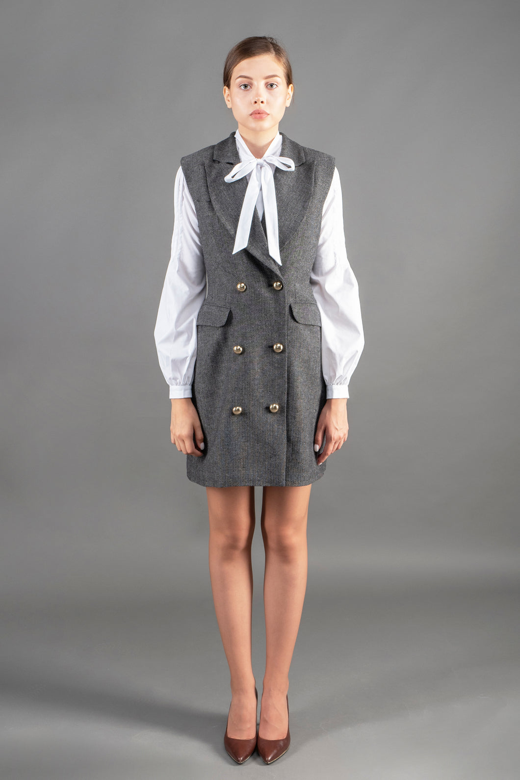 Double-breasted wool vest dres