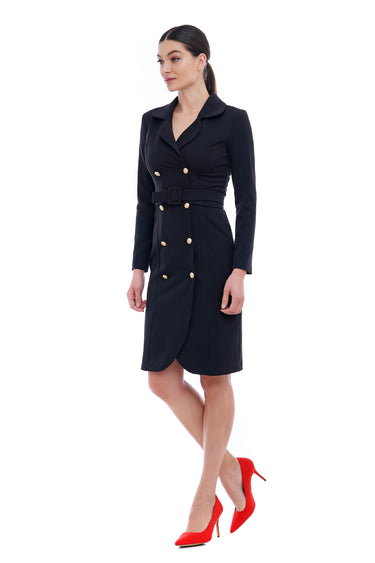 TAVROVSKA Black Blazer Dress – Gold Button, Tuxedo for Formal Events