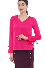 Load image into Gallery viewer, Pink long sleeve satin blouse
