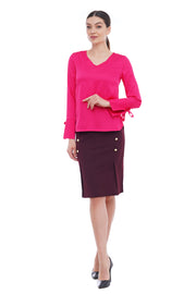 Pink long sleeve satin blouse