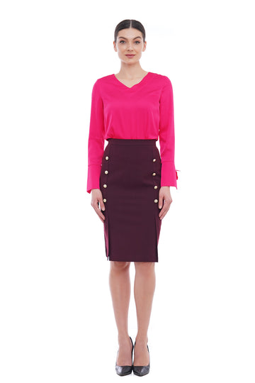 Pink long sleeve satin blouse