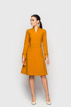 Load image into Gallery viewer, Mustard Fit &amp; flare Cocktail Dress

