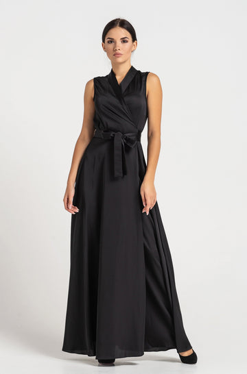 Maxi sleeveless Shawl Collar Wrap Maxi Dress
