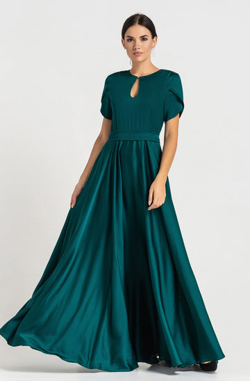 Green Maxi Fit and Flare Dress with Keyhole Neckline and Petal Sleeves TAVROVSKA Green Maxi Fit and Flare Dress with Keyhole Neckline and Petal Sleeves TAVROVSKA