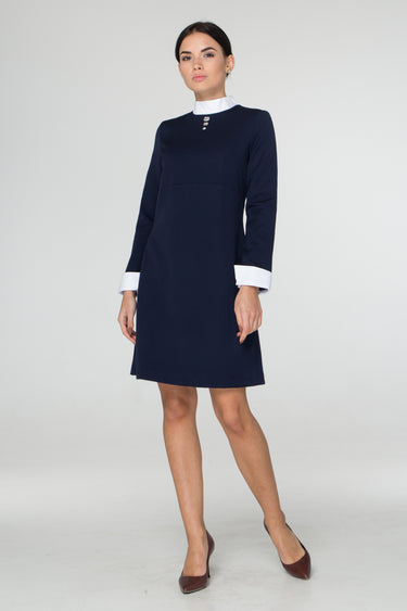 Blue Empire Waist Dress – White Collar, A-Line Silhouette, Mini Length –  TAVROVSKA