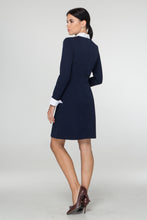 Load image into Gallery viewer, Blue empire waist dress with white collar
