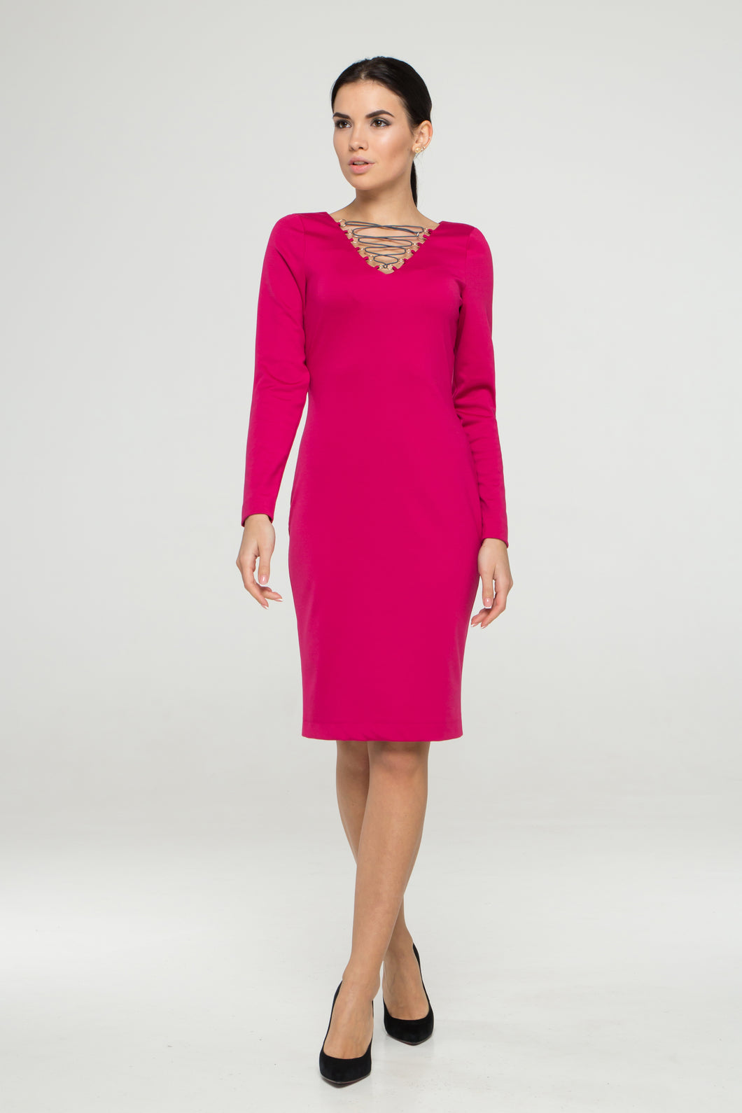 Pink lace-up jersey bodycon dress