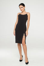 Load image into Gallery viewer, Black slip dress with high front slit
