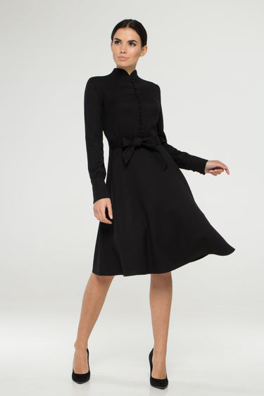 chinese dress ladies Elegant Black Midi Dress | Mandarin Collar