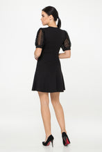 Load image into Gallery viewer, Black cocktail dress with lace puffy sleeves
