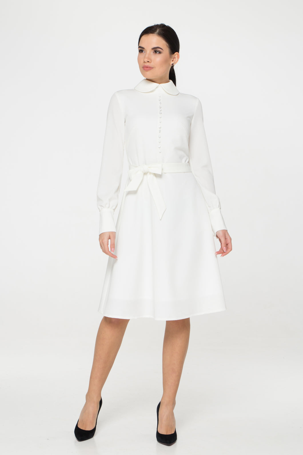 Collared Button front white dress