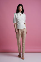 Load image into Gallery viewer, Mandarin collar keyhole white blouse
