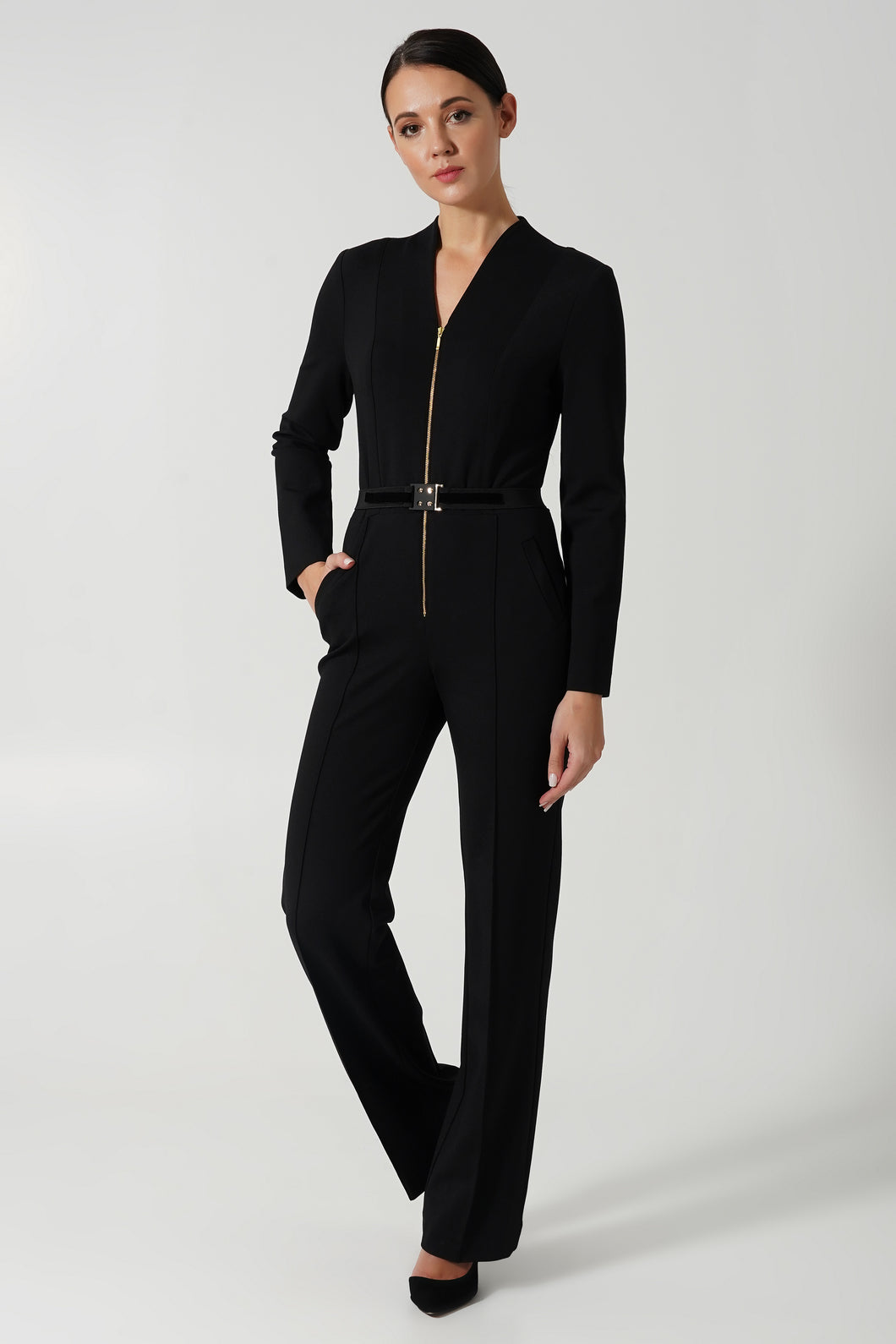 Black formal straight leg blazer jumpsuit