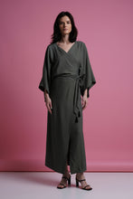 Load image into Gallery viewer, Khaki green kimono wrap maxi dress

