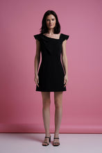 Load image into Gallery viewer, Asymmetrical draped black mini dress
