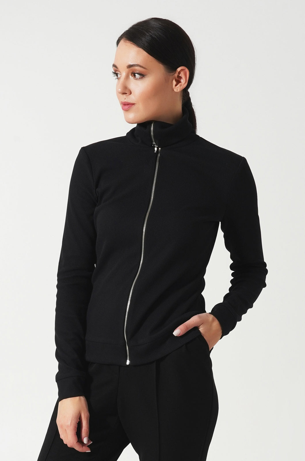Black zipped long turtleneck sweater