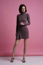 Load image into Gallery viewer, Purple long sleeve high neck zip up mini dress
