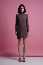 Load image into Gallery viewer, Purple long sleeve high neck zip up mini dress
