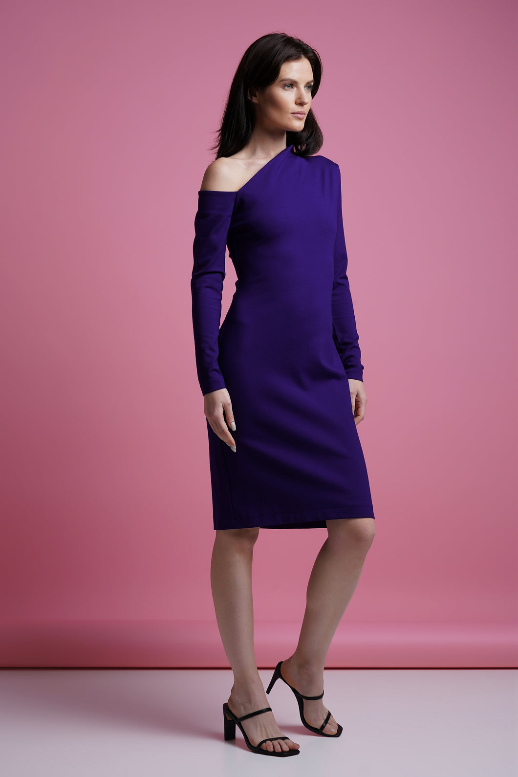 Purple one shoulder midi dress