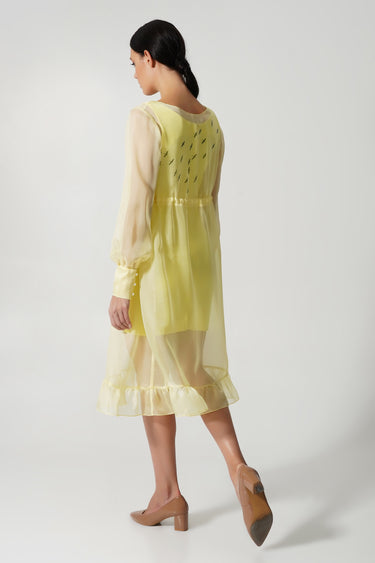 Yellow pencil dress with the see through overlay Yellow pencil dress with the see through overlay