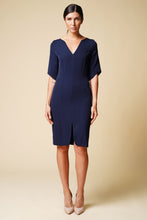 Load image into Gallery viewer, Belted navy midi dress
