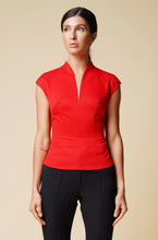 Load image into Gallery viewer, High neck cap sleeve red blouse
