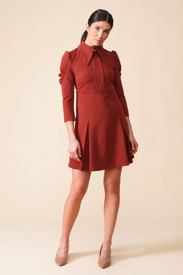 brown puffy dress Brown A-Line Dress with Dog Ear Collar & Puffy Sleeves – Retro Style –  TAVROVSKA