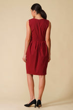 Load image into Gallery viewer, Burgundy tulip midi dress with draped bodice
