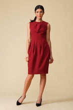 Load image into Gallery viewer, Burgundy tulip midi dress with draped bodice
