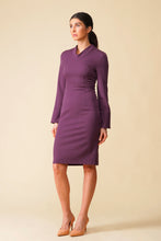 Load image into Gallery viewer, Purple collared long sleeve pencil dress
