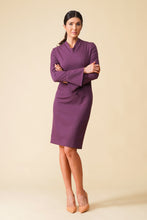 Load image into Gallery viewer, Purple collared long sleeve pencil dress
