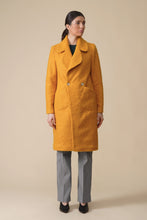 Load image into Gallery viewer, Mustard wool boucle double breasted cloverleaf collar coat
