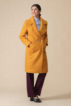 Load image into Gallery viewer, Mustard wool boucle double breasted cloverleaf collar coat
