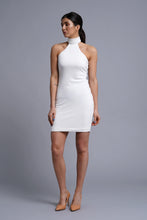Load image into Gallery viewer, White jersey halter neck mini dress
