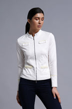 Load image into Gallery viewer, White mandarin collar zip-up cardigan
