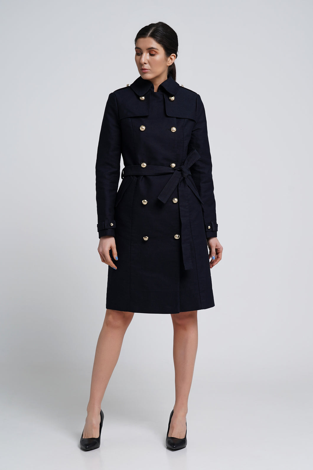 Black double breasted trench coat