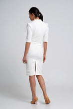 Load image into Gallery viewer, White high neck pencil dress

