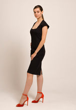 Load image into Gallery viewer, Square neck black pencil dress
