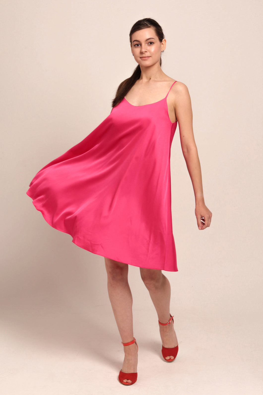 Juicy pink satin mini camisole dress