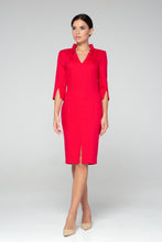 Load image into Gallery viewer, Red high neck midi pencil dress
