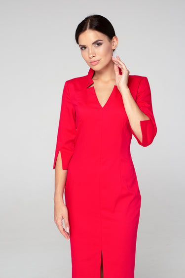 Pencil Dress with High V-Neck and 3/4 Sleeves – TAVROVSKA